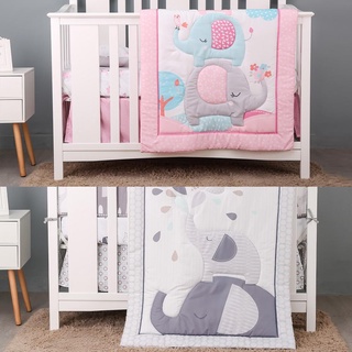 3Pcs/Set Baby Bedding Set Elephants Theme Crib Bedding Set Baby Bed Quilt Bed Skirt Sheet Cotton
