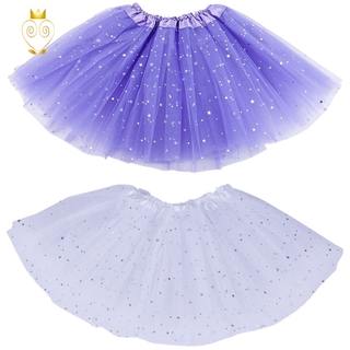 2 Pcs Smart Baby Girl Clothes Stars Sequins Petticoat Ballet Dance Fluffy Tutu Skirt Light Purple & White