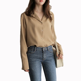 【Ready stock】C&M Women Loose Long Sleeve Button Up V-neck Professional Shirt