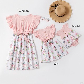 ☎☾Mother And Daughter Family Matching Dress Girl Baby Romper One Pieces Floral Dresses