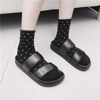KOKOMO # New Korean Fashion sandals black two strap slippers for women #081 (9)