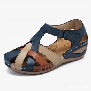 【Ready stock】Women‘s Comfortable Wedge Leather Sandals Fashion Hollow Velcro Plus Size Anti slip Sandals~ (8)