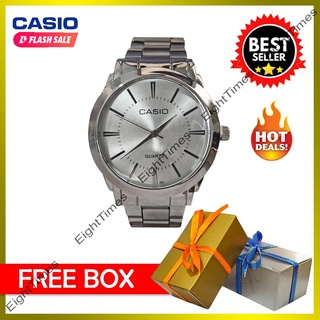 Casio Quartz Silver Dial Stainless Steel Watch For Men FREE Box dPN