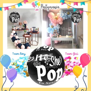 Gender Reveal Balloon in black boy or girl he or she pop it balloon prince or princess baby
