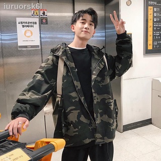 ✘■❏Camouflage jacket men s Korean version of the trend of spring and autumn new tooling hooded jacke