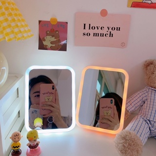 LED Light Vanity Mirror Pink Cute Desk Mirror Wall Mirror PP
