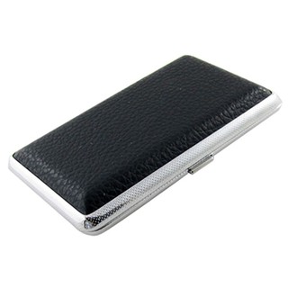 SODIAL(R) Metal Frame Black Faux Leather Cigarette Storage Case Box