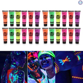 GM 24 Tubes 10ml/0.34oz Art Body Paint Glow in UV Light Face & Body Paint with 6 Colors Glow Blacklight Neon Fluorescent for Party Clubbing Festival Halloween Makeup