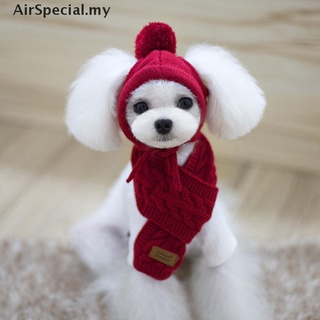 【AirSpecial】 Fashion Winter Warm Knitted Pet Hat Scarf Set Dog Puppy Hat Cap Pet Products [MY] e9bx
