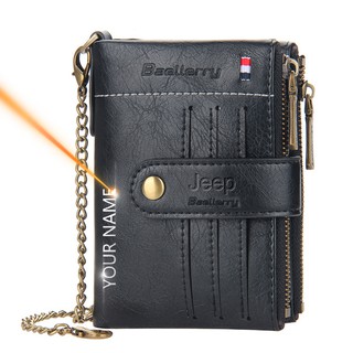 Free Engraving Short Men Chain Wallets Custom Name High Quality PU Leather Card Holder Purse Wallets