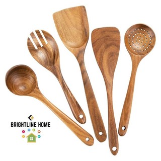 Wooden Cooking Utensils, Wooden Spoons for Nonstick Cookware, Organic Teak Wood Kitchen Utensil