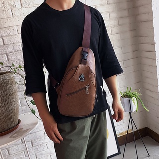 【READY STOCK】2021 new men's shoulder messenger bag male chest bag Korean student PU casual bag chest small backpack (1)
