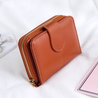 ◄℡◄New short wallet female oil wax leather coin purse retro buckle coin purse student bag