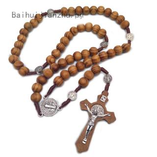 Hot Sale Catholic Wood Rosary Handmade Wooden Cross Necklace Religious Ornaments