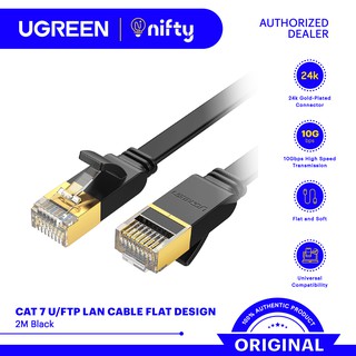 UGREEN CAT 7 U/FTP LAN Cable Flat Design 2M, Ethernet Cable, High Speed Flat Gigabit RJ45 LAN Cable
