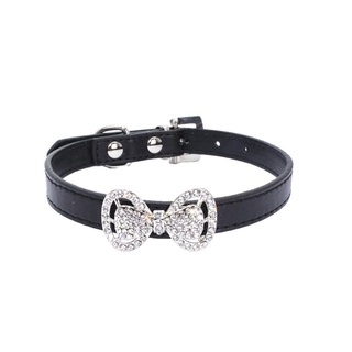 [COD&Ready Stock] Pet Dog Bowknot Diamond Dog Cat Puppy Collar Leather Pet Collar