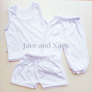 3in1 ROGILYN Plain White Cotton Infant/Newborn Baby Set (Sabrina/Sando Shorts Pajama)