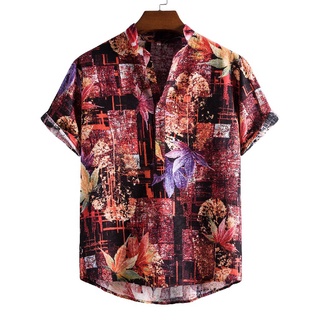 Men Stand-up Collar Short-sleeved Shirt Polo Ethnic Style Printed Shirt Dress Dye Polo Shirt Casual Hawaii Fashion Printed Shirts British Men's Shirts Polo Casual Tops Men Clothing