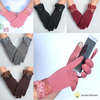♡MT♡Womens Ladies Lace Bow Fleece Thermal Phone Glove