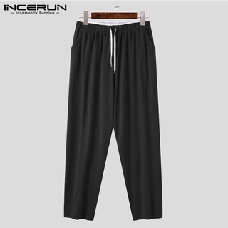INCERUN Men's Casual Solid Color Drawstring Elastic Waist Loose Sports Pants (1)