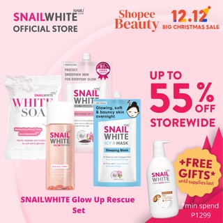 SNAILWHITE Glow Up Rescue Set (White Soap, Glow Potion Toner, Brightening Day Cream, Icy Mask)
