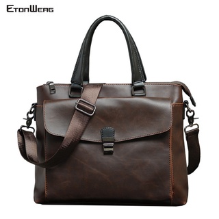 Vintage Men's Briefcase Brand PU Leather Handbag male Large Solid Shoulder Bag Business office Lapto