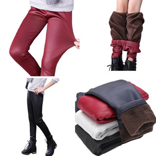 Girls Faux Leather Velvet Pant Winter Warm Thick Legging Stretchy Skinny Trouser