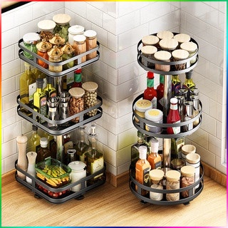 Condiment Organizer Storage Rack 360° Rotating Spice Rack 1/2/3 Tier Rotatable Kitchen Spice Rack