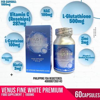 Pinakamabentang✣Venus Fine White PREMIUM 8-in-1 1000mg per Capsule Supreme All-in-One Whitening 60