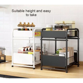 2 Tier of sliding cabinet baskets pull out the organizer's spice shelving drawers
