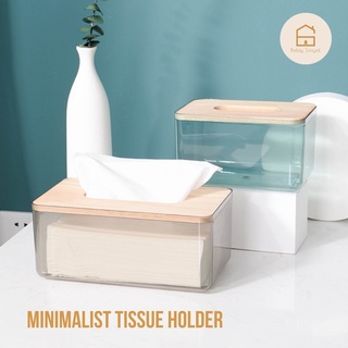 Balay Sosyal Clear Minimalist Tissue Holder with Wooden Cover