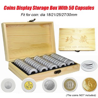 ✻Warmhouse 50 Capsules Wooden Coins Display Storage Box Case for Collectible Certified Coin