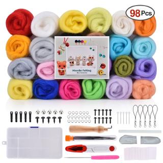 【Ready Stock】24 Color DIY Wool Felt Kit Needles Tool Set Handmade Needle Felting Mat Starter Fabric