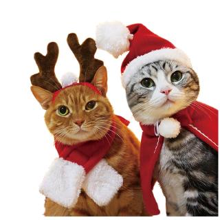 2PCS/ Set Santa's Hat Scarf Christmas Dog Cat Puppy Outfit Festive Holiday Pet Costume Perfect