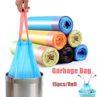 15Pcs/Roll Drawstring Garbage Bag Thickened Automatic Closing Kitchen Garbage Bag (1)