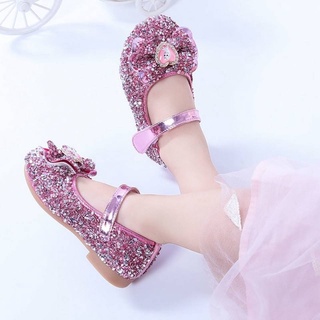 【Frozen Princess Shoes】 Girls' ice and snow, new Aisha princess shoes, small girl soft bottom leather shoes children, Aisa crystal shoes show shoes