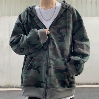 Vintage Camouflage Hoodies for Men Autumn and Winter Loose Cardigan Couple Casual Trendy Streetwear Loose Zipper with Jacket Korean All-match Unisex Hooded Top Male Harajuku Clothes (1)