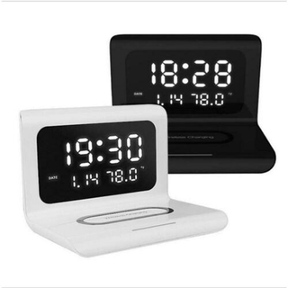 Electric Led Alarm Clock with Phone Wireless Charger Table Digital Thermometer