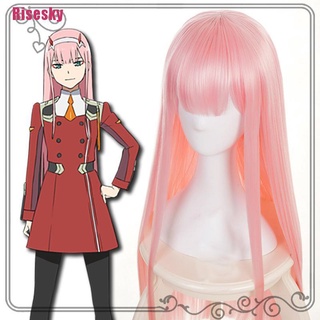 Risesky@ Anime Cartoon Characters Zero Two 02 Pink Long Straight Wig Cosplay Party