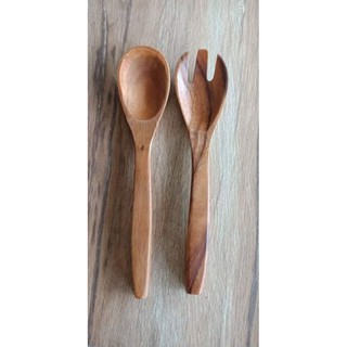 100% Locally-made and Handcrafted Acacia Wood Serving Spoon & Fork Set (2)