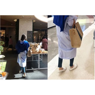 【Original & instock】Korean version of women’s portable briefcase, professional commuter stripe, simple one-shoulder large bag ins large-capacity canvas (7)
