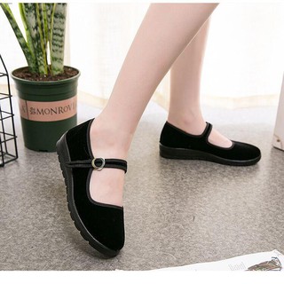Shoe Laces◑❐WILY#Cloth shoes women's black velvety shoes Hotel tooling shoes buckle black area etiqu
