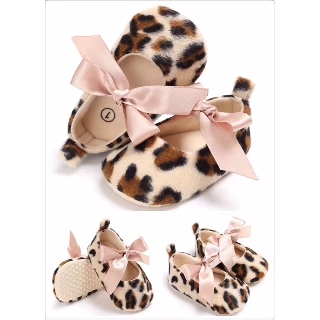 Baby Cute Leopard Animal Ribbon Newborn Girl Shoes