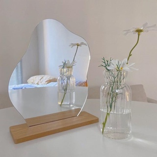 mirror Makeup Mirror Table KOREAN Style Irregular Mirror Desktop Wood Base Beauty Mirror Decorative
