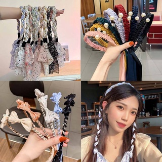 Korean Floral Streamer Bow Knot Headband Rhinestone Pearl Headband Braided Hair Band Hair Accessories for Women