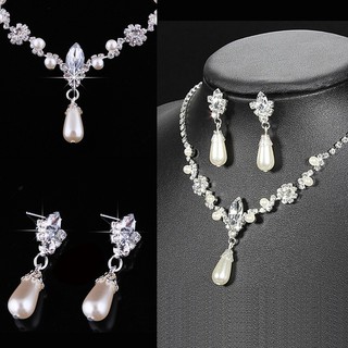 Bridal Wedding Faux Pearls Rhinestone Necklace Earrings Factoryoutlet