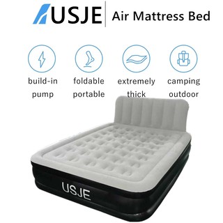 USJE Air Mattress Built-In Air Pump Dual Inflator Value Luxury Raised Air Bed With Headboard Thick (1)