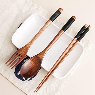 Wooden Handmade Natural Dinnerware Home Utensils Sets Tableware Cutlery Fork Chopsticks Spoon Set