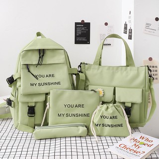 5Piece Set Kawaii Schoolbags for Teenage Girls Women Backpack 2021 Canvas Travel Back pack Student
