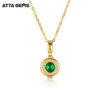 18K Yellow Gold Lab Grown Emerald Gemstone Necklaces for Women Solid 925 Sterling Silver Jewelry